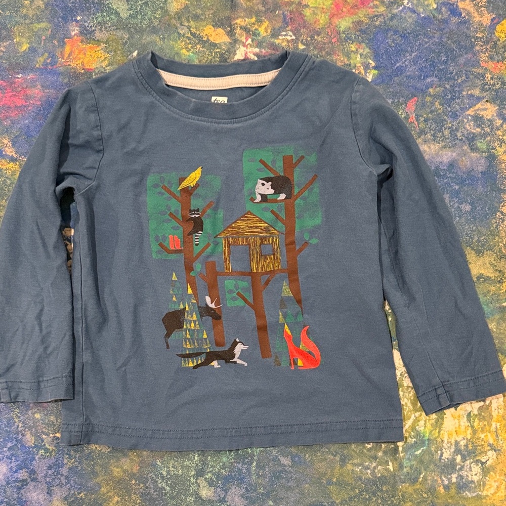 Tea Collection Long Sleeve Shirt with Treehouse Woods Design - Blue